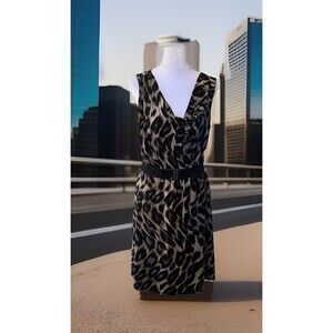 Worthington  Animal Print Belted Sleeveless Stretch Workwear Pullover Dress Sz L